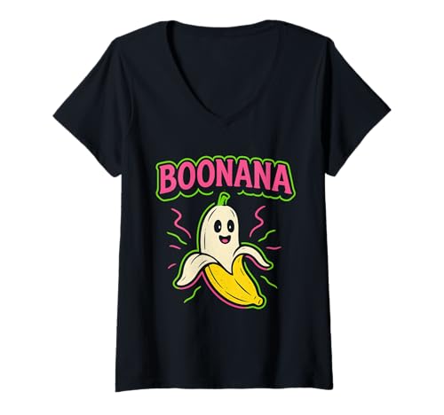 Damen Halloween Shirt Boonana Lustig Banane Geist Geschenk T-Shirt mit V-Ausschnitt Damen Halloween Shirt Boonana Lustig Banane Geist Geschenk T-Shirt mit V-Ausschnitt von Boonana Lustiges Halloween T-Shirt Geist Banane
