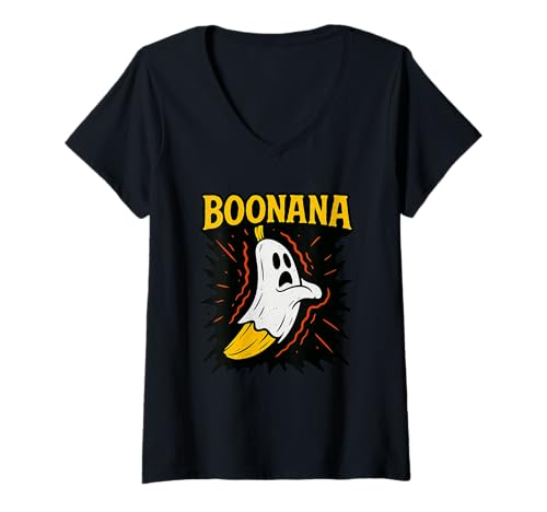 Damen Halloween Shirt Boonana Lustig Banane Geist Geschenk T-Shirt mit V-Ausschnitt Damen Halloween Shirt Boonana Lustig Banane Geist Geschenk T-Shirt mit V-Ausschnitt von Boonana Lustiges Halloween T-Shirt Geist Banane