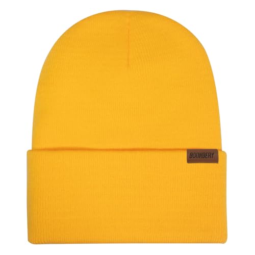 Boonbery Mütze Herren Mütze Damen Unisex Beanie Wintermütze Strickmütze klassisches Design Weiche Dünne Mütze Ideal für Alle Jahreszeiten Gelb von Boonbery