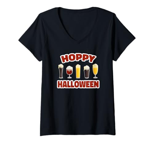 Damen Hoppy Halloween - Biertrink-Shirts für Damen und Herren T-Shirt mit V-Ausschnitt von Boos - Halloween Drinking Shirts for Women & Men