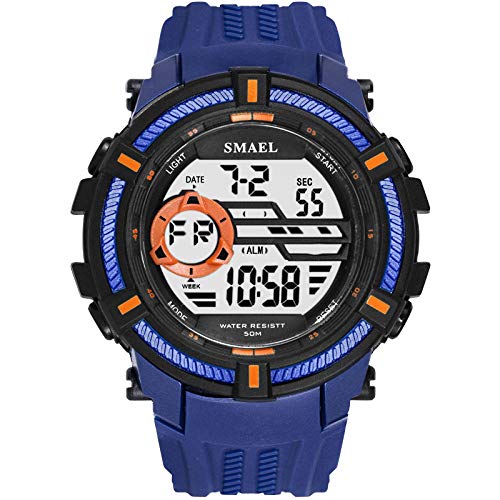 Boosns Herren Digital Sport Wasserdicht Damen Run Fitness Outdoor Uhren LED Elektronik Alarm Datum Stoppuhr Plastik Armbanduhr (Blau) von Boosns