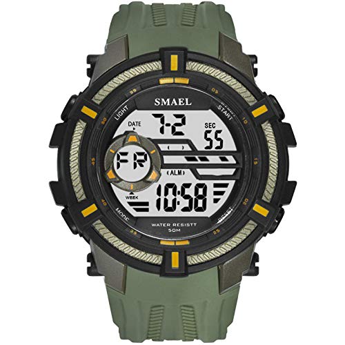 Boosns Herren Digital Sport Wasserdicht Damen Run Fitness Outdoor Uhren LED Elektronik Alarm Datum Stoppuhr Plastik Armbanduhr (Military Green) von Boosns