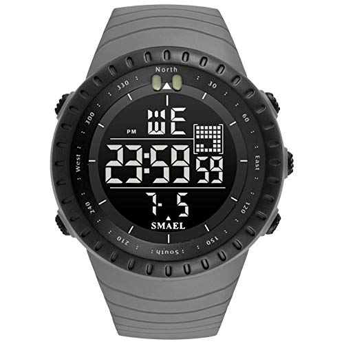 Boosns Herren Digital Sport Wasserdicht Uhren Outdoor Militär LED Elektronik Alarm Datum Stoppuhr Plastik Multifunktional Run Fitness Uhren (Graues Band) von Boosns