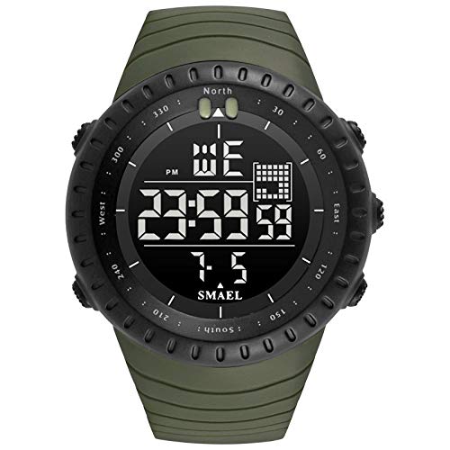 Boosns Herren Digital Sport Wasserdicht Uhren Outdoor Militär LED Elektronik Alarm Datum Stoppuhr Plastik Multifunktional Run Fitness Uhren (Military Green) von Boosns