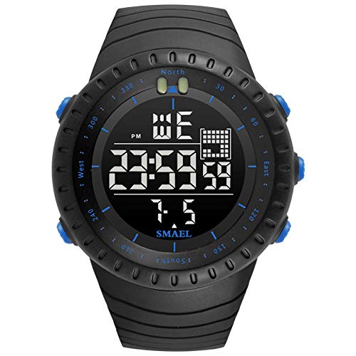 Boosns Herren Digital Sport Wasserdicht Uhren Outdoor Militär LED Elektronik Alarm Datum Stoppuhr Plastik Multifunktional Run Fitness Uhren (Schwarz Blau) von Boosns