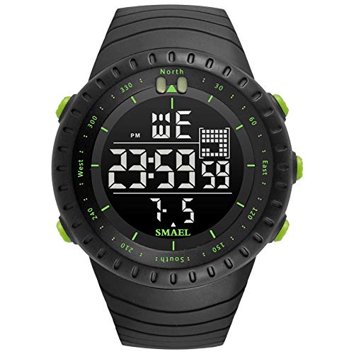 Boosns Herren Digital Sport Wasserdicht Uhren Outdoor Militär LED Elektronik Alarm Datum Stoppuhr Plastik Multifunktional Run Fitness Uhren (Schwarz Grün) von Boosns