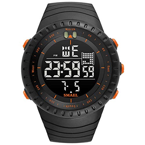 Boosns Herren Digital Sport Wasserdicht Uhren Outdoor Militär LED Elektronik Alarm Datum Stoppuhr Plastik Multifunktional Run Fitness Uhren (Schwarz Orange) von Boosns