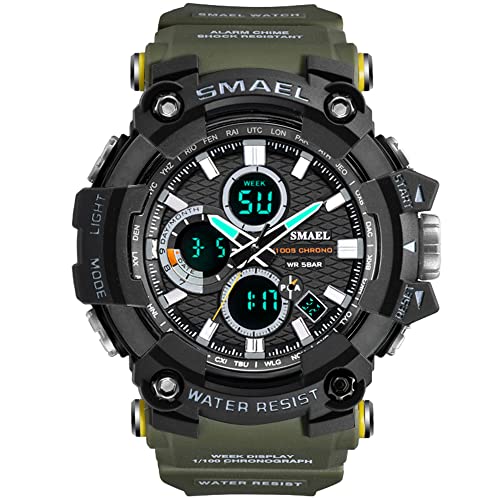 Boosns Herren Digitaluhr Sportuhr Plastik Outdoor Militär Wasserdicht Uhren LED Elektronik Licht Analog Quarz Double Zeit Uhren Alarm Datum Stoppuhr Armbanduhr (Military Green) von Boosns