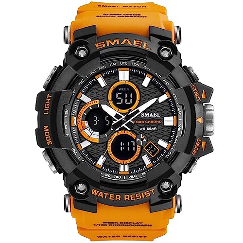 Boosns Herren Digitaluhr Sportuhr Plastik Outdoor Militär Wasserdicht Uhren LED Elektronik Licht Analog Quarz Double Zeit Uhren Alarm Datum Stoppuhr Armbanduhr (Orange) von Boosns