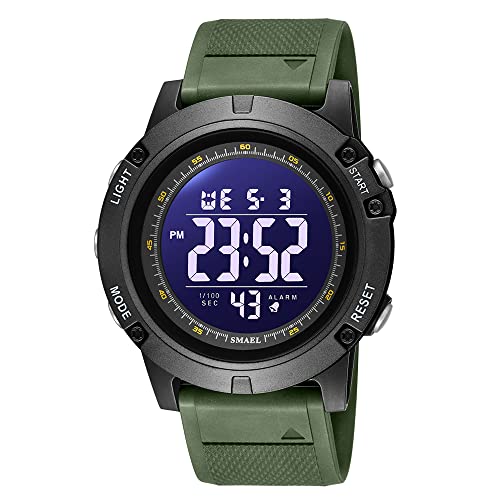 Boosns Herren Digitaluhr Sportuhr Wasserdicht Outdoor Militär LED Elektronik Alarm Datum Stoppuhr Plastik Multifunktional Run Uhren (Military Green) von Boosns