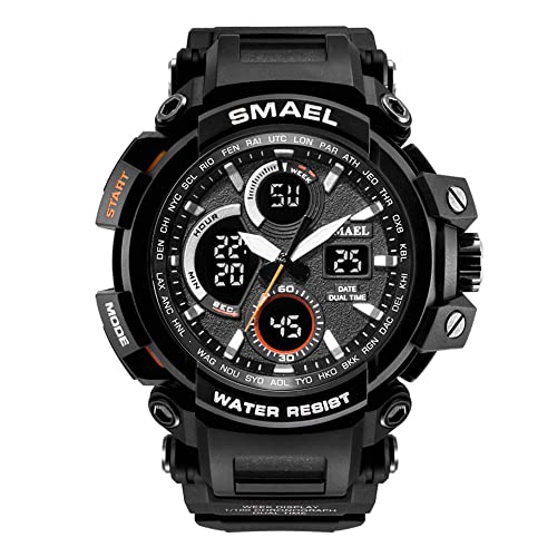 Boosns Herren Multifunktional Digital Uhrenasserdicht Sportuhr Outdoor Militär Uhren 12H/24H Double Zeit Alarm Datum LED Elektronik Licht Stoppuhr Armbanduhr (Schwarz und weiß) von Boosns