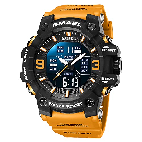 Boosns Herren Outdoor Militär Digital Sport Uhren Analog Quarz Double Zeit LED Elektronik Alarm Datum Stoppuhr Armbanduhr Sportuhr (Orange) von Boosns