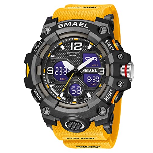 Boosns Herren Wasserdicht Digital Sport Outdoor Militär Analog Quarz Double Zeit LED Elektronik Alarm Datum Stoppuhr Uhren (Orange) von Boosns