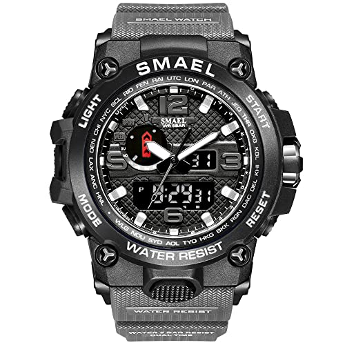 Boosns Herren Wasserdicht Uhr Outdoor Militär Digital Uhren Sportuhr LED Elektronik Analog Quarz Double Zeit Alarm Datum Stoppuhr Armbanduhr (Schwarz grau) von Boosns