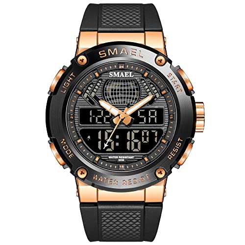 Boosns Herrenuhr Digital Sport Outdoor Uhren Militär Wasserdicht Wasserdicht LED Elektronik Licht Analog Quarz Double Zeit Alarm Datum Stoppuhr Plastik Armbanduhr (Roségold) von Boosns