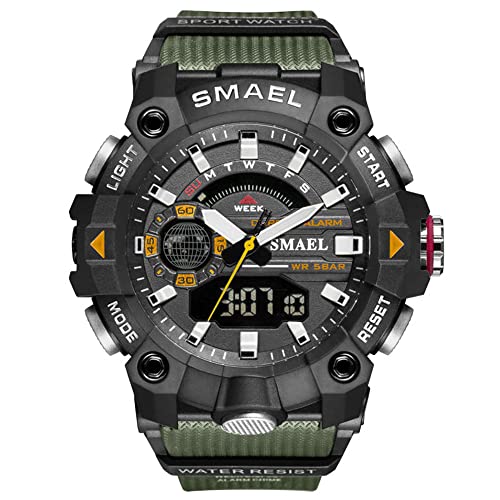 Boosns Herrenuhr Digitaluhr Sportuhr Plastik Outdoor Militär Wasserdicht Uhren LED Elektronik Licht Analog Quarz Double Zeit Uhren Alarm Datum Stoppuhr (Military Green) von Boosns