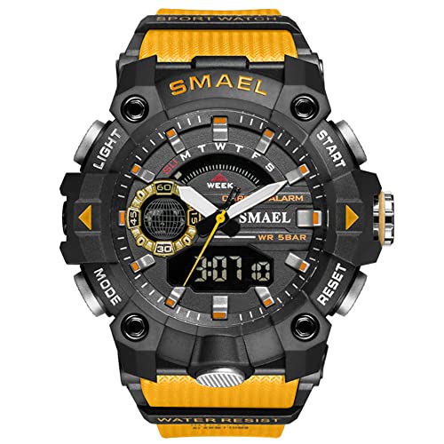 Boosns Herrenuhr Digitaluhr Sportuhr Plastik Outdoor Militär Wasserdicht Uhren LED Elektronik Licht Analog Quarz Double Zeit Uhren Alarm Datum Stoppuhr (Orange) von Boosns