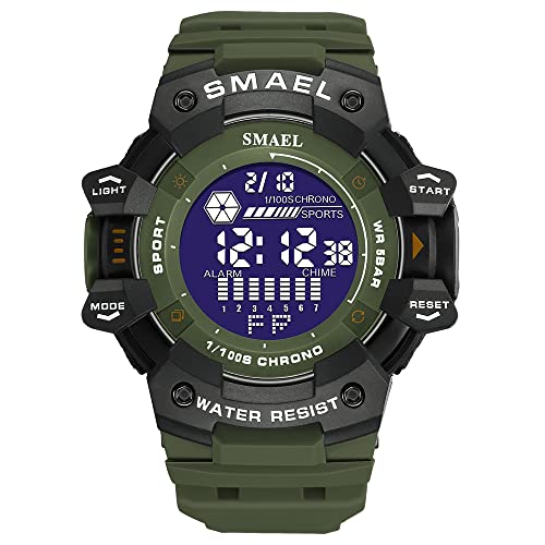 Boosns Herrenuhr Digitaluhr Sportuhr Wasserdicht Outdoor Militär LED Elektronik Alarm Datum Stoppuhr Plastik Multifunktional Uhren (Military Green) von Boosns