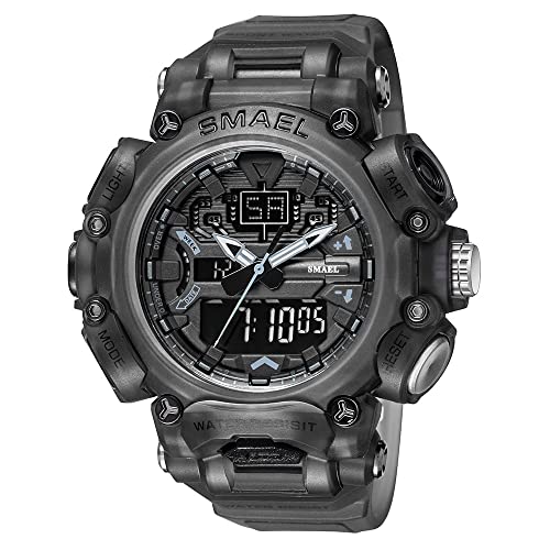 Boosns Herrenuhr Multifunktional Digitaluhr Sportuhr Plastik Outdoor Militär Wasserdicht LED Elektronik Licht Analog Quarz Double Zeit Uhren Alarm Datum Stoppuhr Uhren (Transparent grau) von Boosns