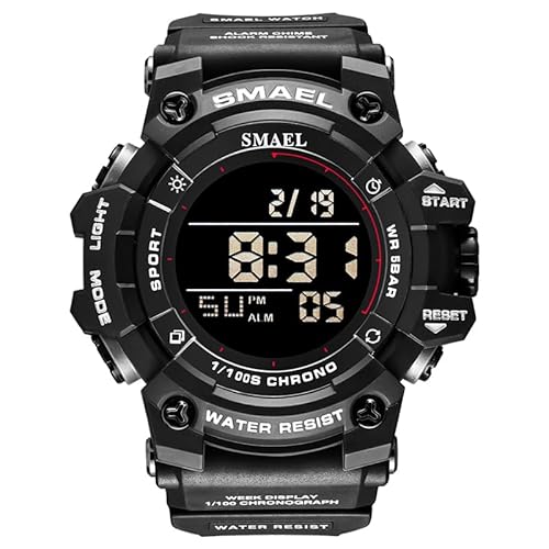 Boosns Herrenuhr Wasserdicht Digitaluhr Sportuhr Damen Run Fitness Outdoor Uhren LED Elektronik Alarm Datum Stoppuhr Plastik Armbanduhr (Schwarz) von Boosns