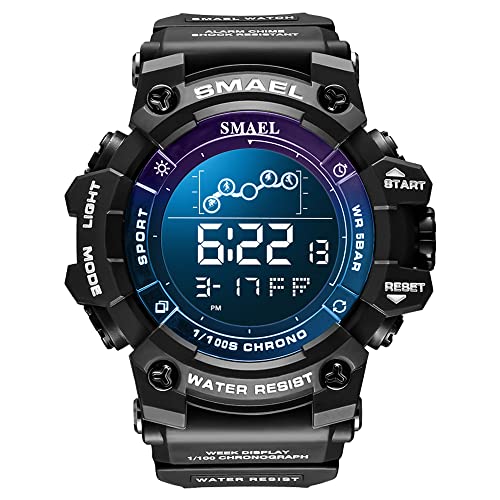 Boosns Herrenuhr Wasserdicht Digitaluhr Sportuhr Outdoor Militär LED Elektronik Licht Alarm Datum Stoppuhr Plastik Uhren Multifunktional Uhren (Blau Lila) von Boosns