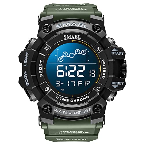 Boosns Herrenuhr Wasserdicht Digitaluhr Sportuhr Outdoor Militär LED Elektronik Licht Alarm Datum Stoppuhr Plastik Uhren Multifunktional Uhren (Military Green) von Boosns