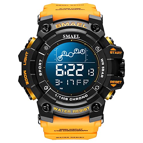 Boosns Herrenuhr Wasserdicht Digitaluhr Sportuhr Outdoor Militär LED Elektronik Licht Alarm Datum Stoppuhr Plastik Uhren Multifunktional Uhren (Orange) von Boosns