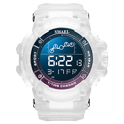 Boosns Herrenuhr Wasserdicht Digitaluhr Sportuhr Outdoor Militär LED Elektronik Licht Alarm Datum Stoppuhr Plastik Uhren Multifunktional Uhren (Weiß Blau Rosa) von Boosns