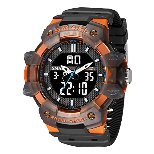 Boosns Herrenuhr Wasserdicht Digitaluhr Sportuhr Outdoor Militär LED Elektronik Licht Analog Quarz Double Zeit Alarm Datum Stoppuhr Plastik Uhren Multifunktional Uhren (Schwarz Orange) von Boosns