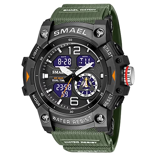 Boosns Herrenuhr Wasserdicht Outdoor Militär Digital Sport Uhren LED Elektronik Analog Quarz Double Zeit Alarm Datum Stoppuhr Armbanduhr (Military Green) von Boosns