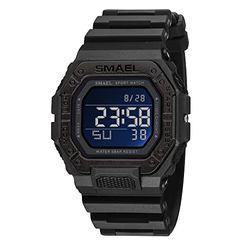 Boosns Unisex Digital Sport Wasserdicht Uhren Outdoor Militär LED Elektronik Alarm Datum Stoppuhr Plastik Multifunktional Run Fitness Cool Uhren (Schwarz) von Boosns