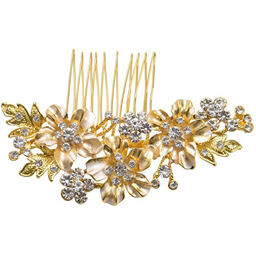 Booso Hochzeit Braut Haar Kaemme Vintage Nachahmung Kristall Haarnadeln Prom Schmuck Gold Silber Blumenmuster Haarschmuck Zubehoer Pins Frauen Gold von Booso