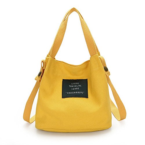 Booso Modische Damen-Handtasche aus Segeltuch, Schultertasche, niedlich, Reise-Eimer-Tasche, Gelb, gelb, Einheitsgröße von Booso