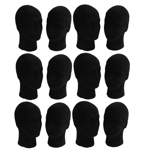 Booso Polystyrol Schwarz Schaum Herren Modell Mannequinkopf Dummy Stand Shop Display Hut, 12 X SCHWARZ von Booso
