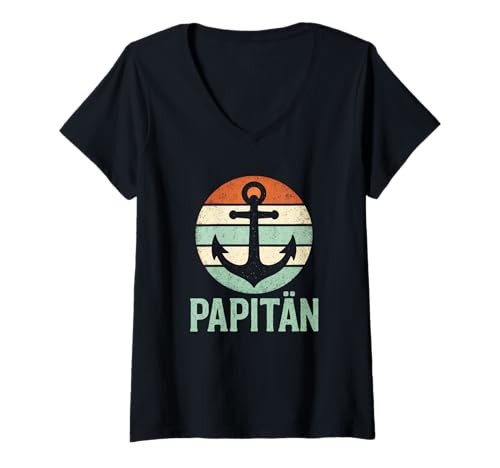 Damen Retro Maritime Segler Segeln Vatertag Papa Meer T-Shirt mit V-Ausschnitt Damen Retro Maritime Segler Segeln Vatertag Papa Meer T-Shirt mit V-Ausschnitt von Boot Segelboot Motorboot