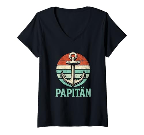 Damen Retro Maritime Segler Segeln Vatertag Papa Meer T-Shirt mit V-Ausschnitt Damen Retro Maritime Segler Segeln Vatertag Papa Meer T-Shirt mit V-Ausschnitt von Boot Segelboot Motorboot