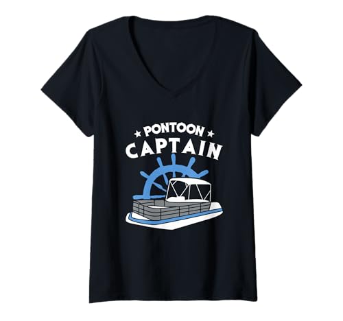 Damen Hausboot Motorboot Maritim Steuerrad Pontonboot Kapitän T-Shirt mit V-Ausschnitt Damen Hausboot Motorboot Maritim Steuerrad Pontonboot Kapitän T-Shirt mit V-Ausschnitt von Boote Küste Seefahrt Schifffahrt Designs