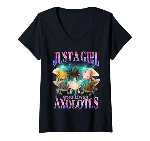 Damen Nur EIN Mädchen, das Axolotls Bootleg Design liebt Axolotl T-Shirt mit V-Ausschnitt Damen Nur EIN Mädchen, das Axolotls Bootleg Design liebt Axolotl T-Shirt mit V-Ausschnitt von Bootleg Axolotl Girl Merch for Fans