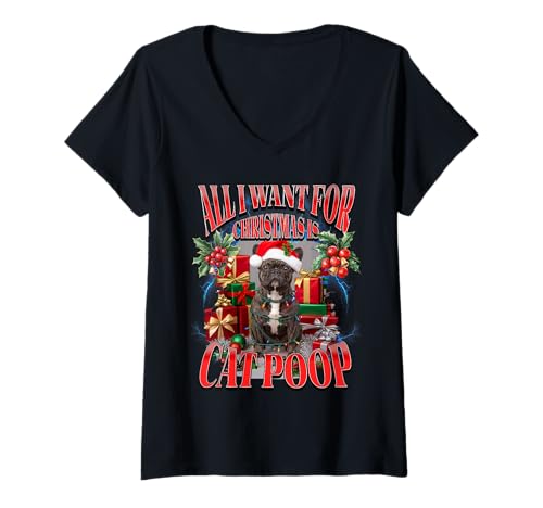 Damen Lustiges Weihnachts-Zitat für französische Bulldogge, Katzenkott, Zitat Frenchie Meme T-Shirt mit V-Ausschnitt Damen Lustiges Weihnachts-Zitat für französische Bulldogge, Katzenkott, Zitat Frenchie Meme T-Shirt mit V-Ausschnitt von Bootleg Christmas Frenchie Funny Quote