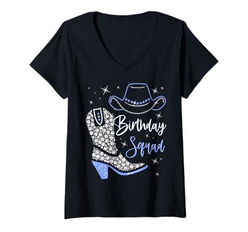 Damen Birthday Squad Cowboy Cowgirl Stiefelhut für Geburtstagsfeiern T-Shirt mit V-Ausschnitt Damen Birthday Squad Cowboy Cowgirl Stiefelhut für Geburtstagsfeiern T-Shirt mit V-Ausschnitt von Boots On The Ground Birthday Crew