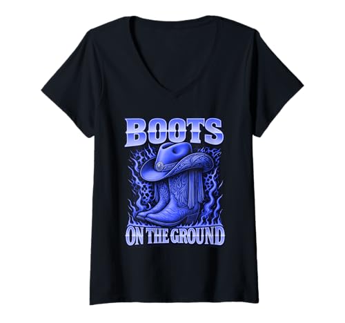 Damen Stiefel auf dem Boden Cowboy Cowgirl für Männer Frauen Kinder T-Shirt mit V-Ausschnitt von Boots on the Ground For Men Women Kids