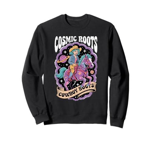 Cosmic Roots Cowboystiefel Retro Mädchen Pferd Space Western Sweatshirt Cosmic Roots Cowboystiefel Retro Mädchen Pferd Space Western Sweatshirt von BootsBeyond