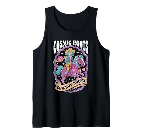Cosmic Roots Cowboystiefel Retro Mädchen Pferd Space Western Tank Top Cosmic Roots Cowboystiefel Retro Mädchen Pferd Space Western Tank Top von BootsBeyond