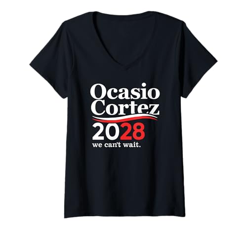 Damen Ocasio-Cortez 2028, AOC Wir können den Wahlslogan kaum erwarten T-Shirt mit V-Ausschnitt von BootsTees