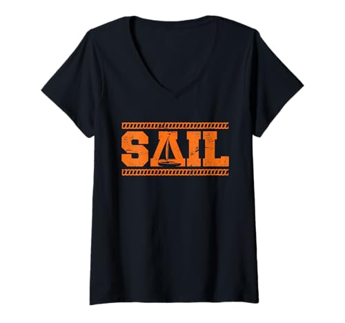 Damen Sail Segelschiff Segler Boot Segelboot T-Shirt mit V-Ausschnitt Damen Sail Segelschiff Segler Boot Segelboot T-Shirt mit V-Ausschnitt von Bootsfahrer Geschenk & Segler Spruch Geschenkidee