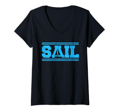 Damen Sail Segler Segelboot Kapitän Charter Boot T-Shirt mit V-Ausschnitt von Bootsfahrer Geschenk & Segler Spruch Geschenkidee