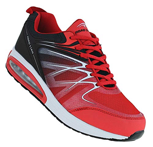 Bootsland Neon Herren Turnschuhe Sneaker Sportschuhe Freizeitschuhe 067, Schuhgröße:42, Farbe:Rot/Schwarz von Bootsland