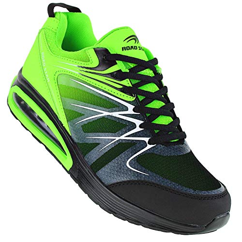 Bootsland Neon Herren Turnschuhe Sneaker Sportschuhe Freizeitschuhe 067, Schuhgröße:42, Farbe:Schwarz/Grün von Bootsland