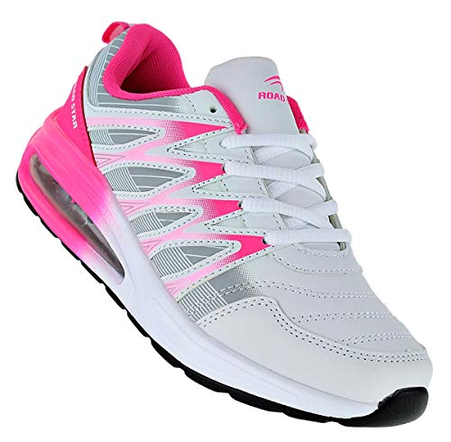 Bootsland Neon Turnschuhe Sneaker Sportschuhe Luftpolster Unisex 002, Schuhgröße:38, Farbe:Weiß/Pink von Bootsland