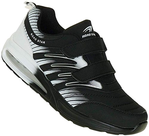 Bootsland Unisex Klett Sportschuhe Sneaker Turnschuhe Freizeitschuhe 001, Schuhgröße:48, Farbe:Schwarz/Weiß von Bootsland